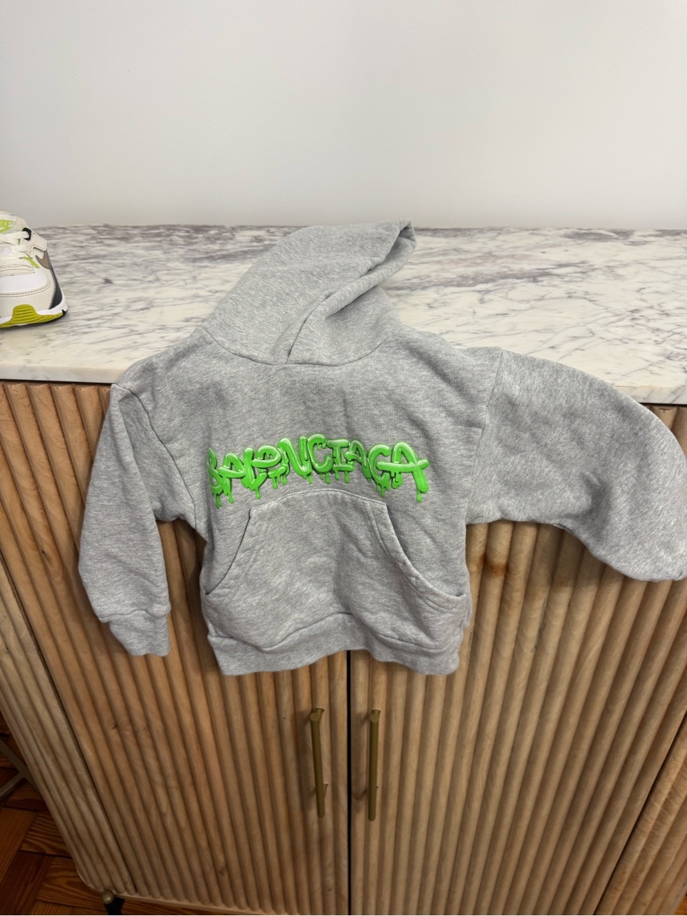 Balenciaga Grey Hoodie with Neon Green Drip Logo